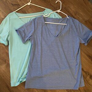 Set of 2 Women's Blue & Mint Green V-Neck Tee T-Shirts Shirts Tops